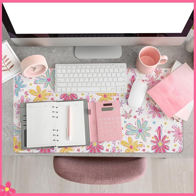 Remerry Colorful Floral Large Mouse Pad Pink Floral Desk Mat for Desktop Women Girls Flowers Waterproof Desk Pad PC Computer Laptop Protector Gaming Mouse Pads for School Office Home 31.5" x 15.7"