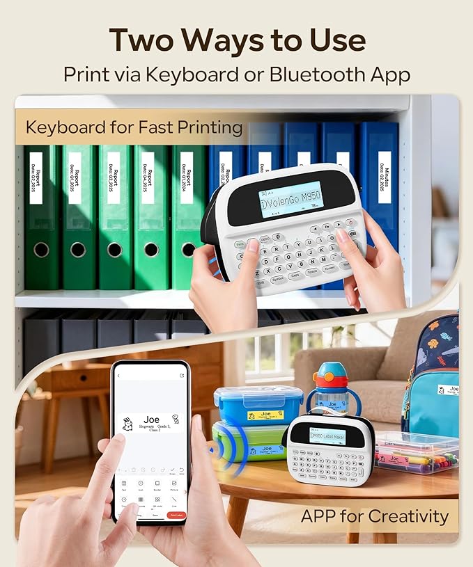 Label Maker Machine with-Tape, Rechargeable Label Maker Waterproof-Labels, Backlit Bluetooth Labeler, M950 12mm Portable Labeling Maker for Home Organization Office School Teacher Supplies