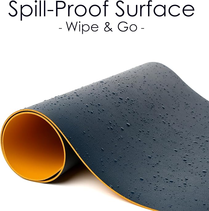 WAYBER Leather Desk Pad Protector, Waterproof Mouse Pad, PU Desk Mat, Office Desk Cover, Desk Writing Mat for Office/Home/Work/Cubicle (Blue/Yellow) 23.6x13.7in