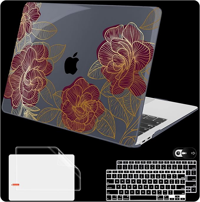 Mektron for MacBook Air 13 inch Case 2021-2018 Release A2337 M1 A2179 A1932, Plastic Hard Shell Case Only Compatible with MacBook Air 13 inch Retina Fits Touch ID, A-Golden Rose