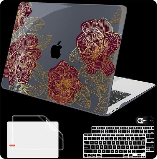 Mektron for MacBook Air 13 inch Case 2021-2018 Release A2337 M1 A2179 A1932, Plastic Hard Shell Case Only Compatible with MacBook Air 13 inch Retina Fits Touch ID, A-Golden Rose