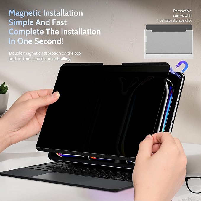 Peslv 4-Way Magnetic Privacy Screen for iPad Pro 13 Inch M4/M5 [2024/2025 7/8th Gen], 360 Removable Anti Blue Light Glare Spy Filter, High Sensitive Bubble-Free Black Security Screen Protector