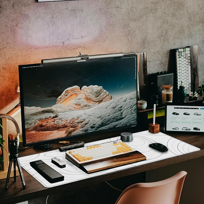 Large Mouse Pad, 31.5" x15.7" Large Mat with Superior Micro-Weave Cloth, Water Resist Keyboard Mousepad with Non-Slip Base, Laptop Pad for Office Home Gaming, White Black Lines