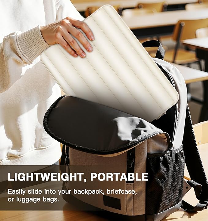 MoKo 15.6 Inch Puffy Laptop Sleeve, Laptop Carrying Bag Compatible with MacBookAir 15" / Pro 14" M4/M3/M2 2025/2024/2023, Galaxy Tab S10 FE Ultra 14.8" 2025, Notebook Travel Bag, Milky White