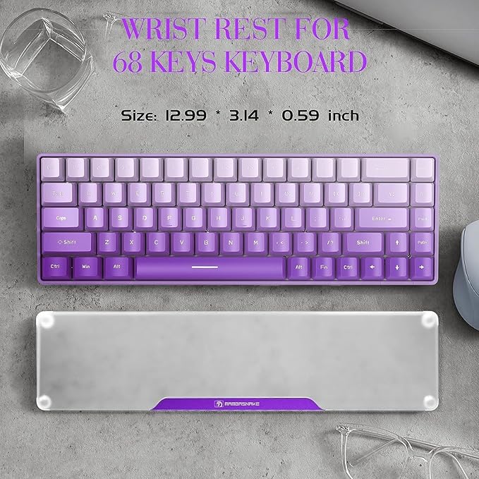 SELORSS Acrylic Keyboard Wrist Rest - Wrist Support for Keyboard CNC Aluminum Alloy Customized Logo - Keyboard Pad Home & Office - Keyboard Wrist Pad with Anti-Slip Mat for 60% Compact Keyboard,Purple