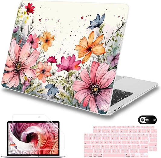Mektron Case for MacBook Air 13 inch M1 A2337 A2179 A1932,Hard Cover 2018-2021 Air 13-inch with Touch bar & Touch ID, Exclusively Designed Protective Shell with Screen Protector, Colorful Floral