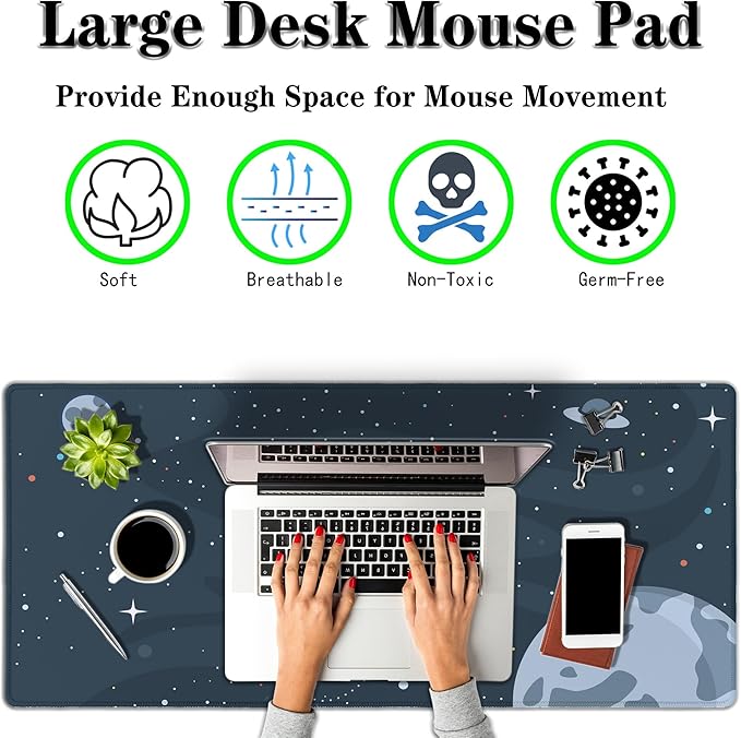 Keyboard Mat Cute Astronaut Large Mouse Pads Men¡¯s Office Accessories Pc Mouse Pad Mousepad XXL Non-Slip Rubber Base Waterproof with Stitched Edges 35.4" X 15.7" for Game Office,