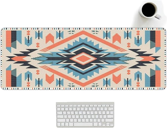Western Rug Mouse Pads Vintage Southwest Desk Mats for Computers, Retro XL Large Aztec Desk Accessories Office Decor Blue Orange Gaming Full Desks Computer Mat for Women Men 31.5x11.8