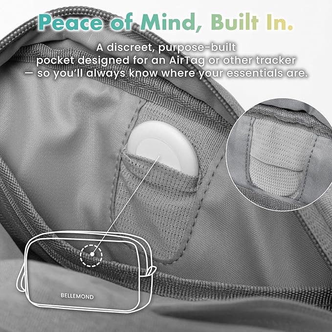 BELLEMOND「Totono+」| Cord Organizer Tech Pouch | Travel Electronics Organizer Case for Cables & Chargers | Hidden AirTag Slot & Cable Pass-Through | Designed in Japan | Charcoal Gray