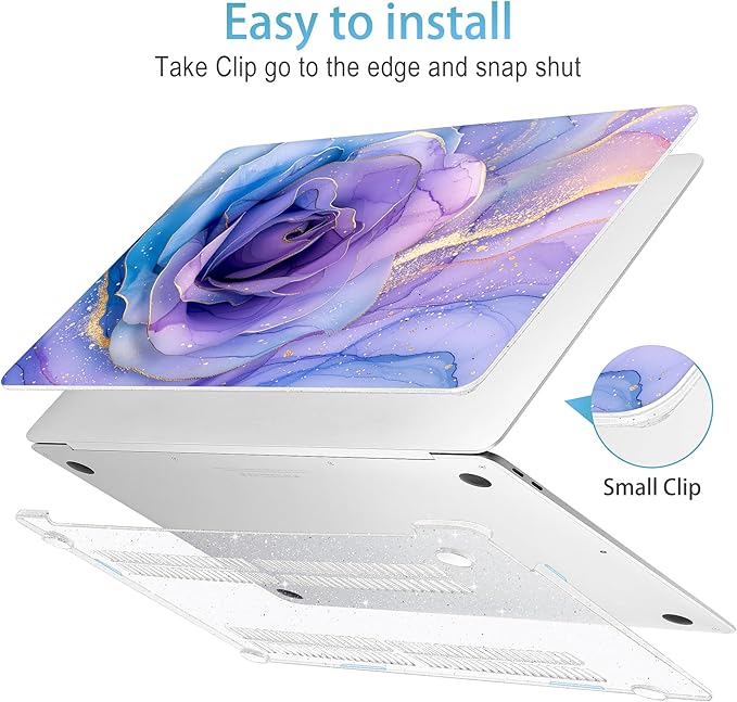 Mektron Case for MacBook Air 13 inch M1 A2337 A2179 A1932,Hard Cover 2018-2021 Air 13-inch with Touch ID, Exclusively Designed Protective Shell with Keyboard Skin+Screen Protector, Rose Marble