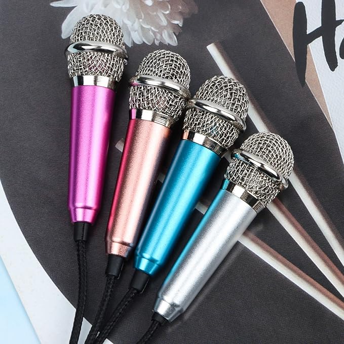 LOCOLO 4Pcs Mini Microphone Mini Karaoke Microphone for Voice Recording Portable Microphone Chatting and Singing Compatible with Smartphone iPhone iPad Laptop