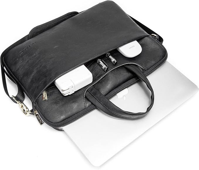 Kinmac 360° Protective Waterproof PU Leather Laptop Shoulder Messenger Sleeve Briefcase case Bag (13 inch-14 inch, Black PU)