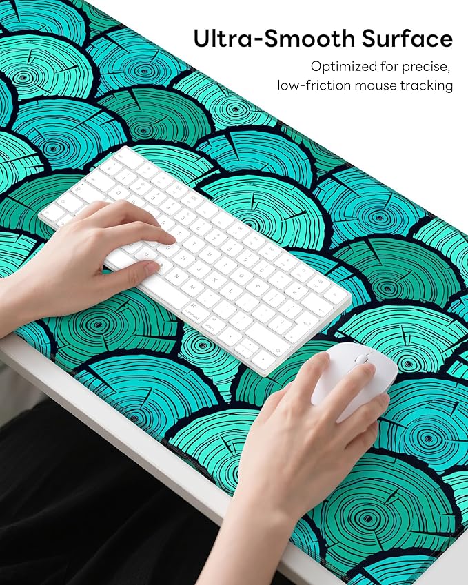 XL Gaming Mouse Pad, 31.5x15.7'' Large Desk Mat with Anti-Slip Rubber Base & Stitched Edges for Gaming, Office, Home - Annual Rings