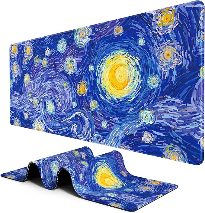 BOSOBO Large Mouse Pad, Desk Pad, XXL XL Extended Gaming Mouse Pad, Desk Mat for Office & Home, Long Keyboard Mat, Huge Mouse Pad, Desktop Full Cover 35.5 x 15.7 Inches, Van Gogh Starry Night