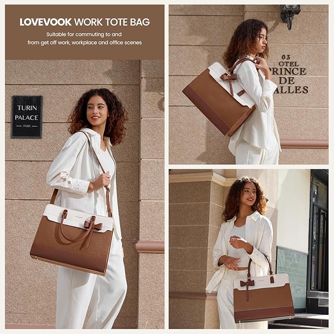 LOVEVOOK Laptop Tote Bag for Women,Leather Work Bag, Waterproof Business Teacher Bag,Large Computer Handbag Purse Briefcase,Office Gifts for Women