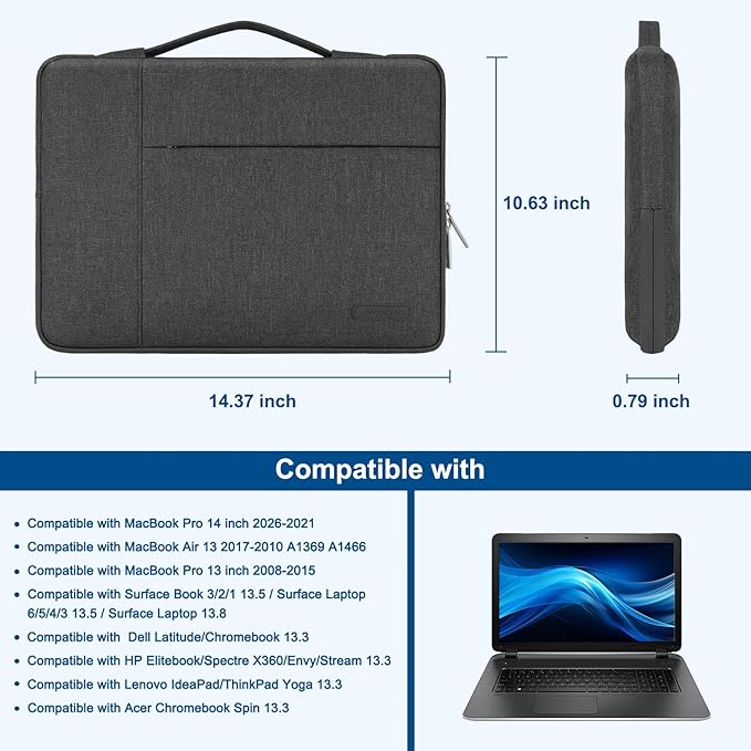 MOSISO Laptop Case 13.3 inch, 13-13.3 inch Laptop Sleeve with Handle Compatible with MacBook Air/Pro 13/Pro 14 M5 M4 M3 M2 M1,HP Dell ASUS Lenovo, Polyester Multifunctional Computer Bag, Charcoal Gray