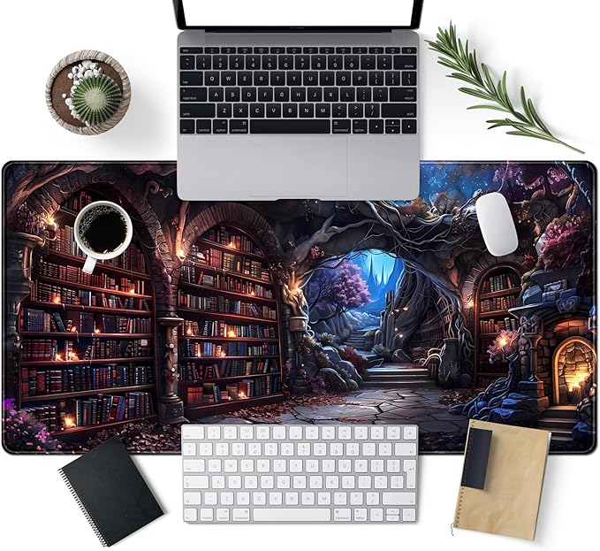 Enchanted Mystic Archive Library Desk Mat Large Mouse Pad Aesthetic Keyboard Pad Extended Gaming Mousepad XXL Dark Academia Desk Pad Computer Laptop Mouse Mat Office Desktop Decor Pad 31.5x15.7 in