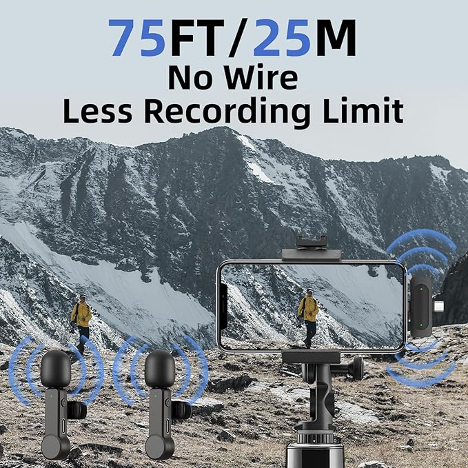 Wireless Lavalier Lapel Mini Microphone for iPhone iPad Android - Noise Cancelling Phone Microphone USB C for Video Recording Vlog TikTok YouTube