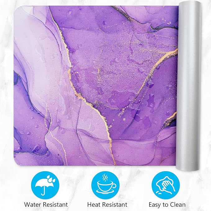 Desk Mat, Dual Leather Sided Desktop Pad for Office and Home, Ideal for Large Mouse Pad and Desk Mats (Purple Marble 31.5"x 15.7")