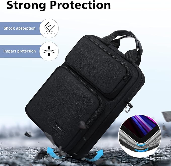 MoKo 10-13 inch Tablet Sleeve Bag for iPad Pro/Air M4 13inch, Pro 12.9/11 inch, 10.9" iPad 10th/Air 5/4th, Galaxy Tab S8+/S9+ 12.4, Carrying Case with Multi-Pockets & Removable Shoulder Strap, Black