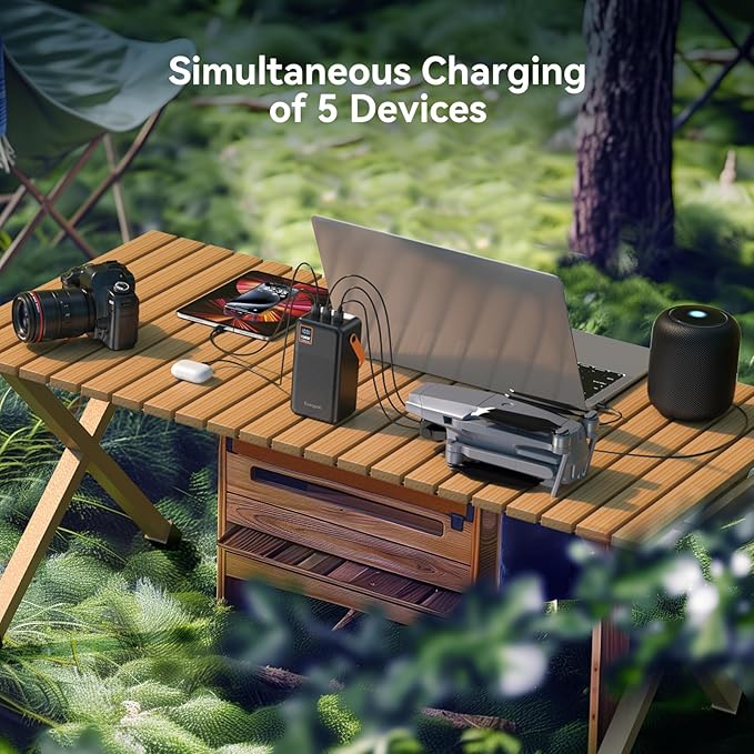 EnergyQC Power Bank 72000mAh Power Station, 130W Fast Charging, Portable Outdoor Generator with Smart Digital Display, Retractable Lighting - Perfect for Travel, Camping, Home Backup