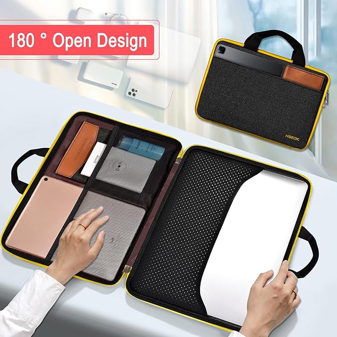 Hseok Laptop Case 13.3-14 inch Sleeve, TSA Computer Handbag Water-Resistant and Shockproof Bag Compatible with MacBook Pro/Neo 14", Mac Air/Pro 13.3" and 13"-14" Notebooks Chromebooks,Black-Yellow