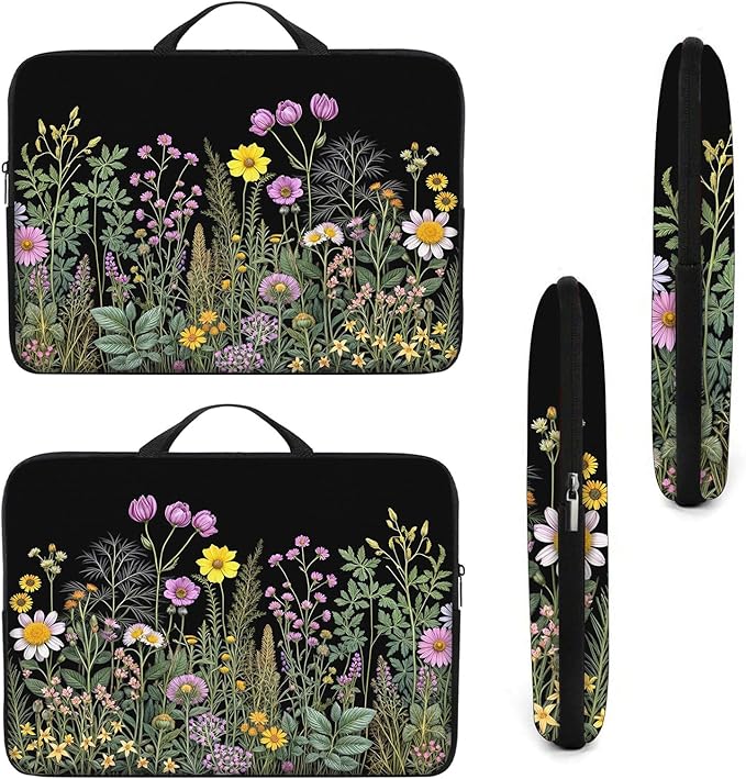 Laptop Sleeve Bag with Handle Computer Protective Soft Cover Case for 14 Inch 13 Inch Laptop,Natural Wildflowers
