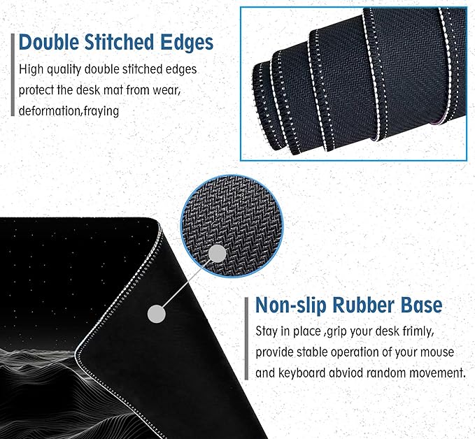Large Extended Gaming Mouse Pad with Stitched Edges,Black 3D Design XL Desk Pad Mouse Pads for Desk,Waterproof Computer Keyboard Mat Mousepad with Non-Slip Base for Esports Pros/Gamer/Desktop/Office