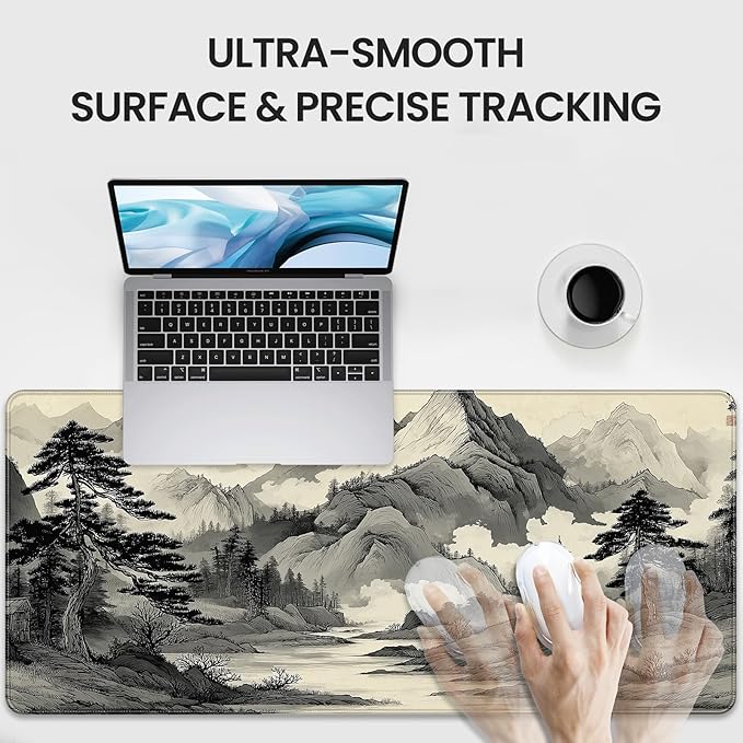35.4 x 15.7 Inches Chinese Ink Painting Mountain Landscape Gaming Mouse Pad, XXLExtended Desk Mat with Non-Slip Rubber Base