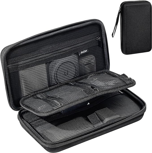 ProCase Large Hard Travel Electronic Organizer Case for MacBook Power Adapter Chargers Cables Tech Organizer Hard Drive USB Flash Disk SD Card Portable Electronics Accessories Bag -Black