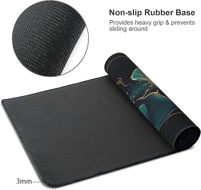 Floral Aesthetic Lotus Large Mouse Pad, Deep Blue Modern Desk Mat with Anti-Slip Base & Stitched Edges,35.4" x 15.7" in Desk Accessories for Women, Home Office Decor & Artistic Gift