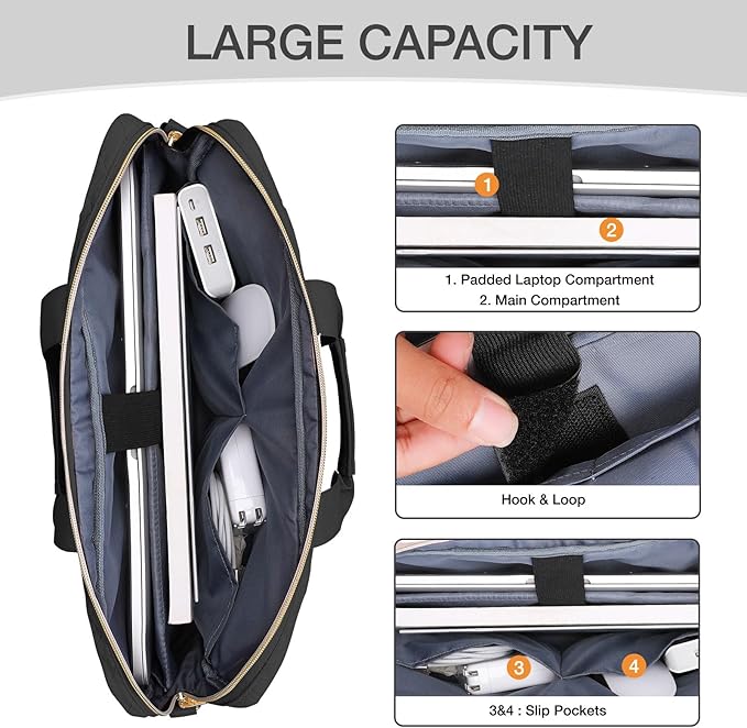 MOSISO 15-16 inch Laptop Bag, Laptop Briefcase Messenger Compatible with MacBook Pro 16/Air 15, HP, Dell, Lenovo, Square Quilted Computer Bag Work Office Business with 3 Pockets&Strap, Black