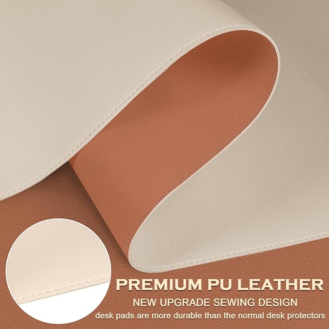 Dual-Sided Desk Mat, Large Pad, Waterproof Smooth PU Leather Blotter Protector, Mouse Pad, Desk Organizers, Office/Home Table Decor for Reading and Writing (Beige+Orange, 47.2''23.6'')