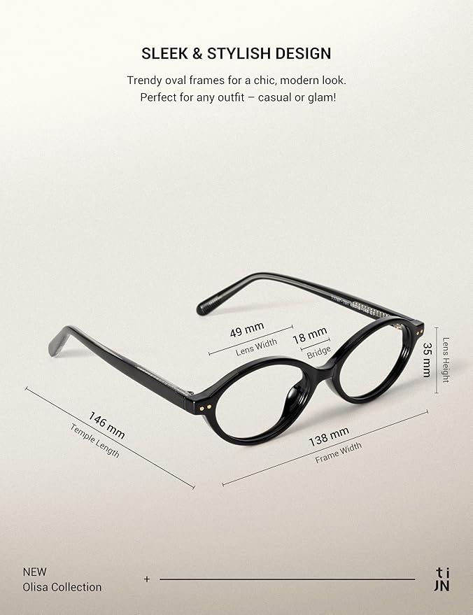 TIJN Olisa Blue Light Blocking Glasses for Women Men,Retro Oval Frame Bluelight Eyeglasses for Gaming/Computer/Screen