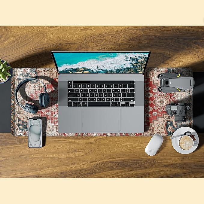 Desk Pad,Persian Style Textile Rug Texture Gaming Mouse Pad,31.5"X15.7" Extended Gaming Mouse Pad Mat with Stitched Edge Non-Slip Base Big Desk Mat for Office Keyboard Laptop