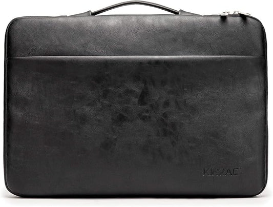 Kinmac 360 Degree Protective Laptop Sleeve Case Bag with Handle for MacBook Air 15 inch and 15 inch-15.6 inch HP Lenovo Dell ASUS Acer Notebook Computer (Black PU)