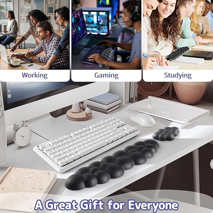 Sushret Cloud Wrist Rest Keyboard, Cloud Keyboard Wrist Pad Set with PU Leather Memory Foam, Cute Arm Rest for Palm Support, PC/Gaming Desk Accessories/Office Setup/Computer Hand Cushion - Black