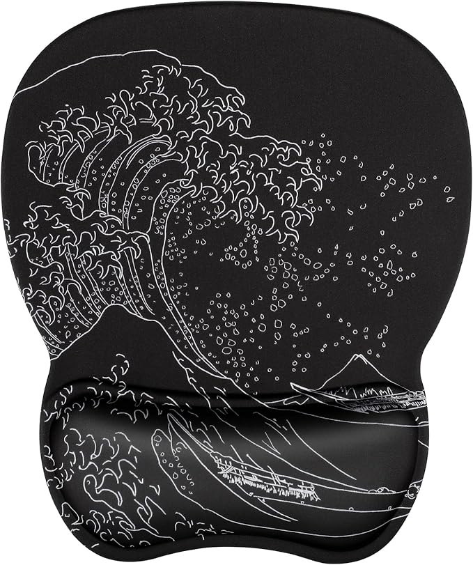 MROCO Ergonomic Mouse Pad with Gel Wrist Rest, Smooth Wrist Support Surface, Non-Slip PU Base for Pain Relief, Comfortable Mousepad for Computer, Laptop, Office & Home, 9.4 x 8.1 in, Kanagawa Wave