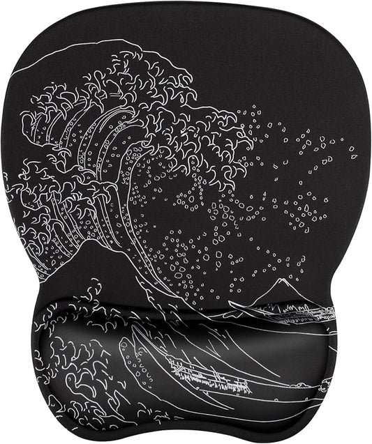MROCO Ergonomic Mouse Pad with Gel Wrist Rest, Smooth Wrist Support Surface, Non-Slip PU Base for Pain Relief, Comfortable Mousepad for Computer, Laptop, Office & Home, 9.4 x 8.1 in, Kanagawa Wave