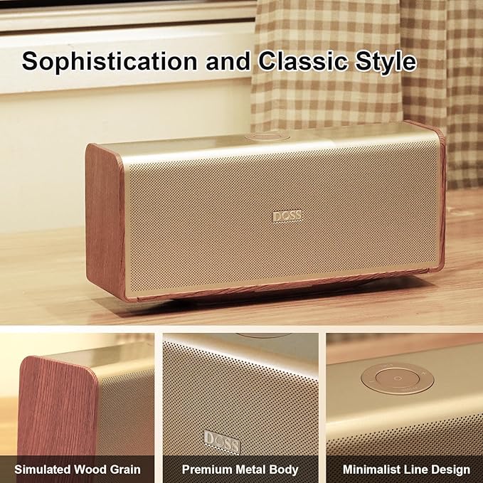 DOSS SoundBox Ultra Bluetooth Speaker with 2.1 Channel Audio, 80W Superior Sound with Deep Bass, Two DSP Technologies, 18H Playtime, BT 5.3, Wireless for Home, Office, Livingroom-Gold