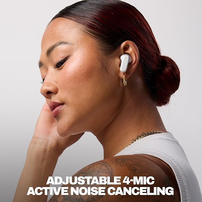 Skullcandy Rail ANC Wireless Earbuds, Bluetooth Headphones, Active Noise Cancelling, Up to 38 Hours Battery, Microphone for iPhone Android, Customizable via Skull-iQ App - Bone