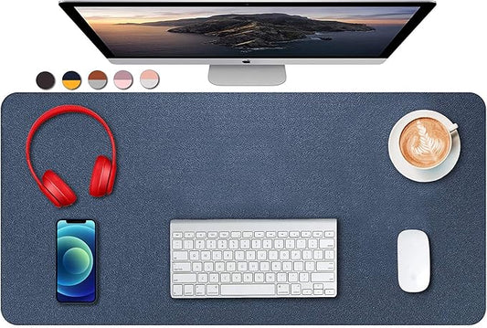 Dual Sided PU Leather Desk Pad, Mouse Pad, Office Desk Mat, Non-Slip Laptop Desk Pad, Waterproof Desk Writing Pad for Office and Home (31.5" x 15.7", Dark Blue + Yellow)