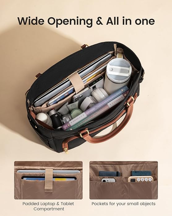 LOVEVOOK Teacher Tote Bag, Laptop Bag for Women with Large Cup Holder & Accordion File Area, Work Tote Bag for Business