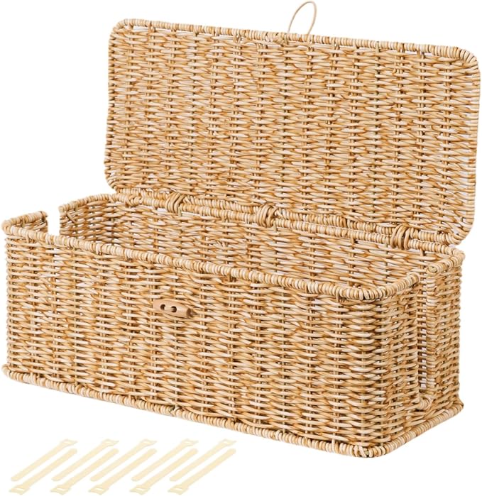 BROWNLILY Cable Management Box, Rattan Style Cord Organizer for Desk Cord Hider Outlet Covers Baby Proofing for Power Strip TV PC Router Charger Under Desk Storage with Lockable Lid and Cable Ties by Unknown