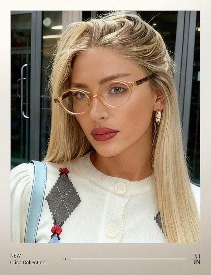 TIJN Olisa Blue Light Blocking Glasses for Women Men,Retro Oval Frame Bluelight Eyeglasses for Gaming/Computer/Screen