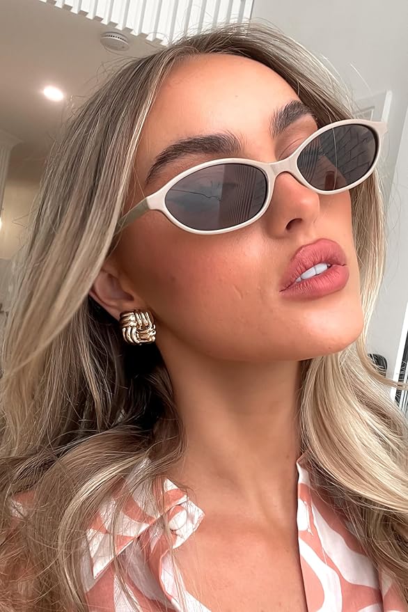GUVIVI Retro Oval Sunglasses for Women Chic Cat Eye 90s Sunnies Lightweight Narrow Shades Trendy UV protection Sun Glasses