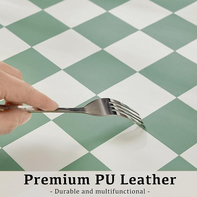 Checkered Desk Mat, Large Cute Aesthetic Retro PU Leather Computer Laptop Desk Mat, Non-Slip Waterproof Mouse Keyboard Pad, Desk Writing Mat for Work/Home (Sage, 31.5" x 15.7")