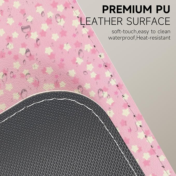 AUPET Leather Desk Pad Blotter Mat, Large Mouse Pad, Non-Slip Waterproof Desk Writing Pad Protector, Desk Decor for Office，Home，Gaming (Sweet Pink Starry, 35.4X15.7 inch)