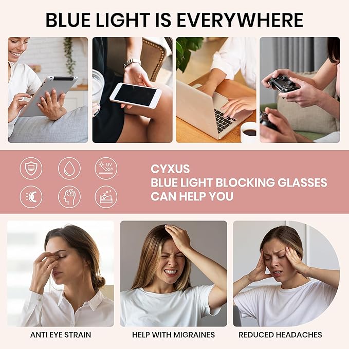 Cyxus Blue Light Glasses for Woman, Stylish Cat Eye Blue Light Blocking Computer Glasses for Working, Laptop and Screen Use