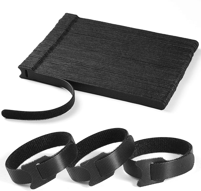 100 PCS 8 Inches Reusable Cable Ties | Adjustable Cord Wraps, Cable Straps | Hook & Loop Cord Organizer, Cable Management by QTBLY